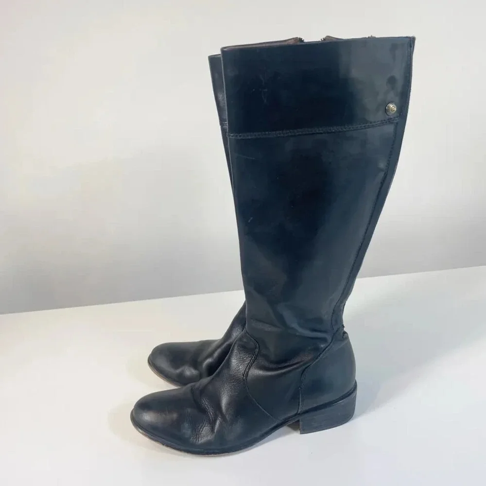 Corso Como Knee High Riding Boots Womens‎ Size 7 M Black Leather Equestrian Zip